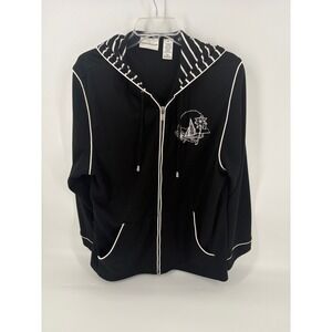 Alfred Dunner Womens‎ Size 16 Black Striped Hooded Full Zip Jacket